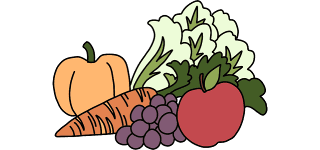 Bell pepper, carrot, lettuce, grape, apple.